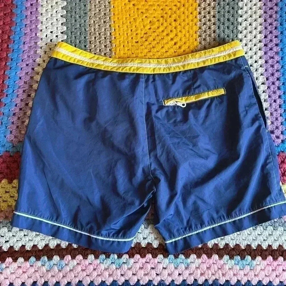 Parke & Ronen Men's 32 Blue/Yellow Trim Mesh Lined Swim  Shorts - Picture 3 of 5